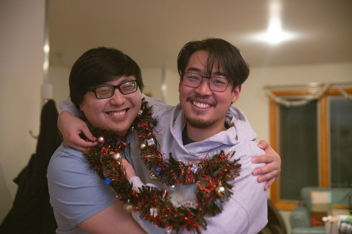 Brothers sharing Christmas joy